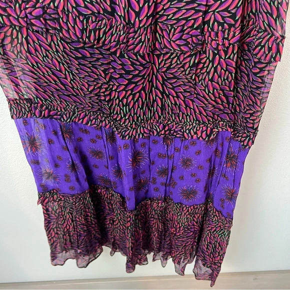 New BA&SH Gypsie Tiered Printed Crepe Midi Dress Purple Violet NWT Bohemian 4 - Picture 10 of 15